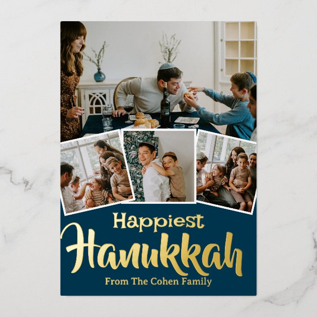 Love and Light | Hanukkah family photo Collage Foil Holiday Card (Front)