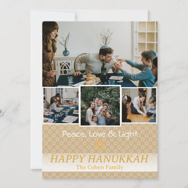 Love and Light | Hanukkah family photo Collage Holiday Card (Front)