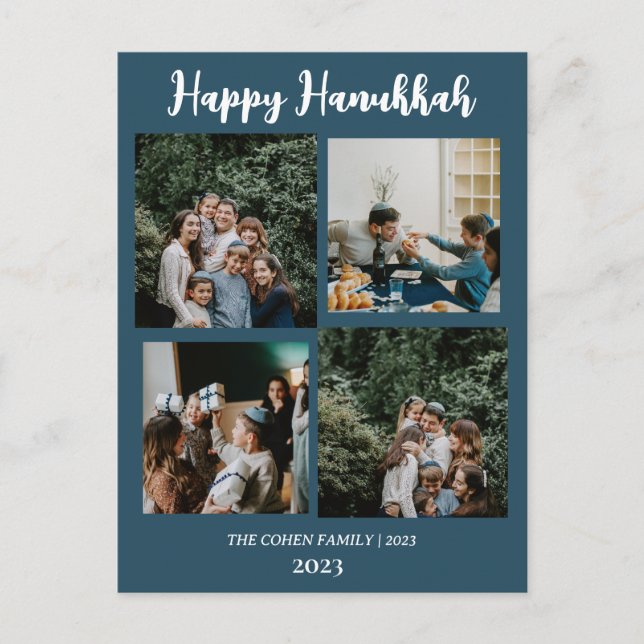 Love and Light | Hanukkah family photo collage   Holiday Postcard (Front)