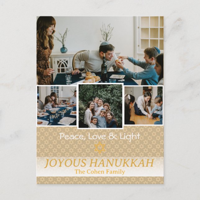 Love and Light | Hanukkah family photo Collage Holiday Postcard (Front)