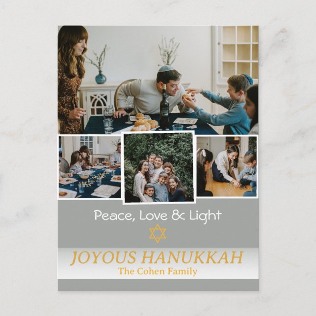 Love and Light | Hanukkah family photo Collage Holiday Postcard (Front)
