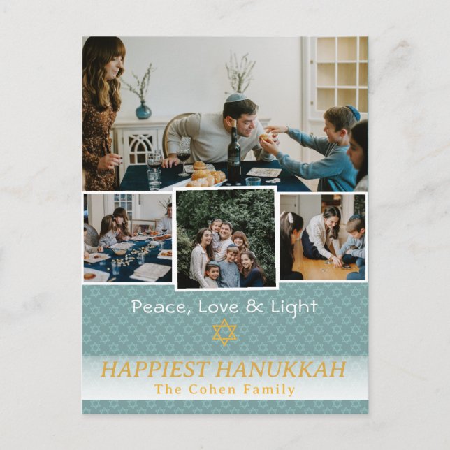 Love and Light | Hanukkah family photo Collage Holiday Postcard (Front)