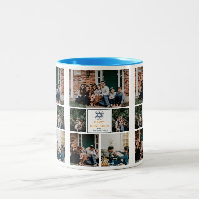 Love and Light | Hanukkah family photo collage Two-Tone Coffee Mug (Center)