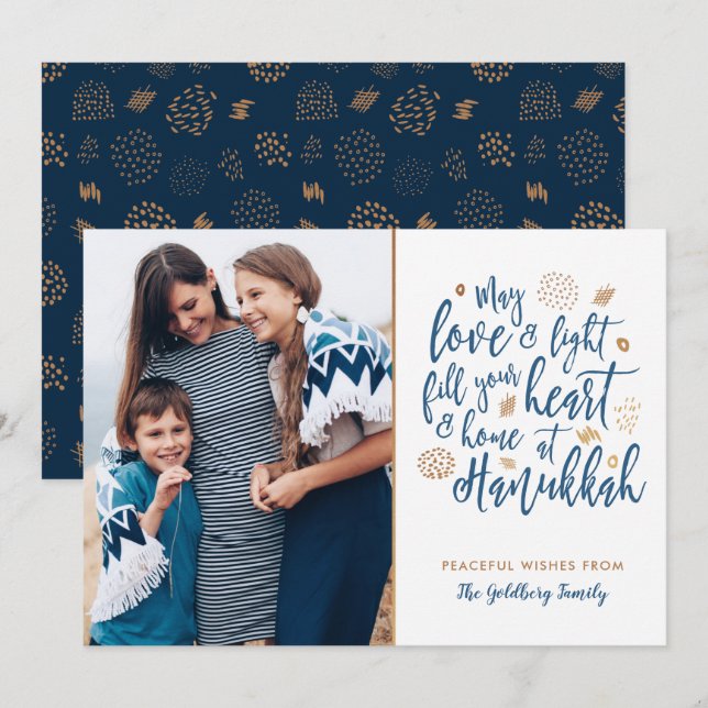 Love and Light Hanukkah Photo Flat Card (Front/Back)