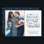 Love and Light Hanukkah Photo Flat Card<br><div class="desc">A stylish and modern Hanukkah design in faux gold foil and dark blue.  Easy to customise with your own photo and text.</div>