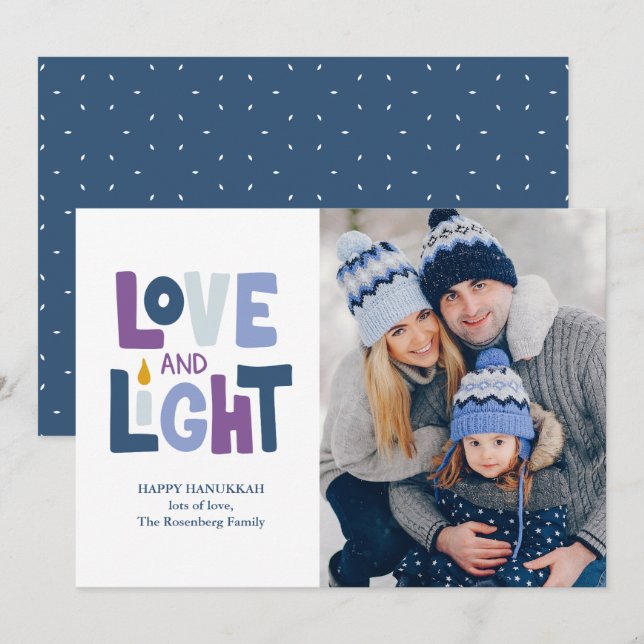 "Love and Light" Happy Hanukkah Photo Holiday Card (Front/Back)