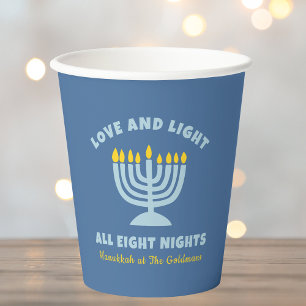 "Love and Light" Jewish Eight Nights of Hanukkah Paper Cups