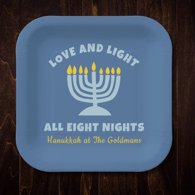 "Love and Light" Jewish Eight Nights of Hanukkah Paper Plate (Creator Uploaded)