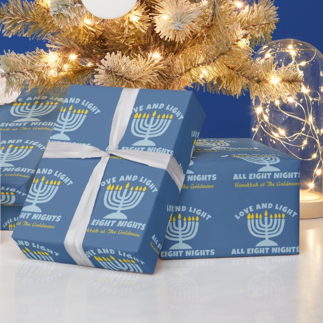 "Love and Light" Jewish Eight Nights of Hanukkah Wrapping Paper (Holidays)
