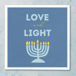 "Love and Light" Jewish Menorah Blue Hanukkah Napkin<br><div class="desc">Elevate your Hanukkah table with these beautifully designed "Love and Light" napkins! Featuring a serene blue background, a bright menorah illustration, and the inspiring message "Love and Light, " these napkins add warmth and meaning to your holiday gatherings. Perfect for family dinners, parties, or any festive Hanukkah occasion, they bring...</div>