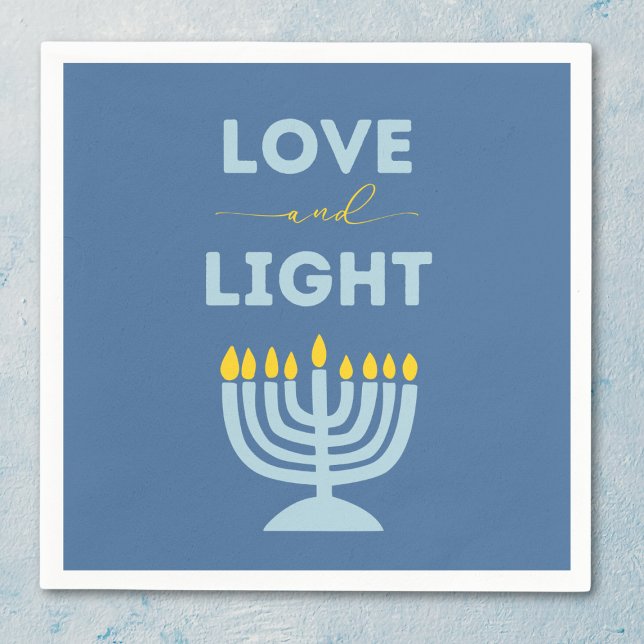 "Love and Light" Jewish Menorah Blue Hanukkah Napkin (Creator Uploaded)