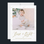 Love and Light Lettering Photo Happy Hanukkah Holiday Card<br><div class="desc">Happy Hanukkah! Send holiday wishes and greetings to family and friends with this photo holiday card. It features brush calligraphy quote 'Love & Light' with stars accents. Personalise by adding names,  message and photos. This design is available as a flat card,  folded card and postcard.</div>