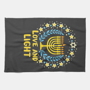 Love and Light Menorah Jewish Hanukkah Holiday Tea Towel