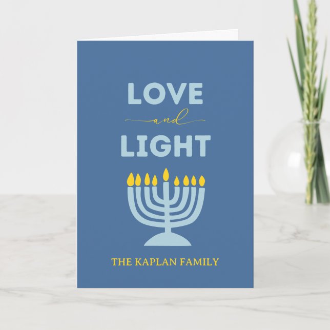 "Love and Light" Menorah Personalised Hanukkah Card (Front)
