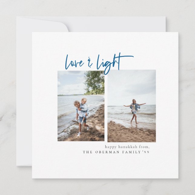 Love and Light Modern Minimalist Photo Hanukkah Holiday Card (Front)