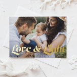 Love and Light Retro Typography Photo Hanukkah Foil Holiday Postcard<br><div class="desc">Love and light | Send your Hanukkah greetings to family and friends with this customisable Hanukkah postcard. It features retro bold typography. Personalise this photo Hanukkah card by adding your details. This gold foil Hanukkah postcard is available in other colours and cardstock. Matching items are also available.</div>