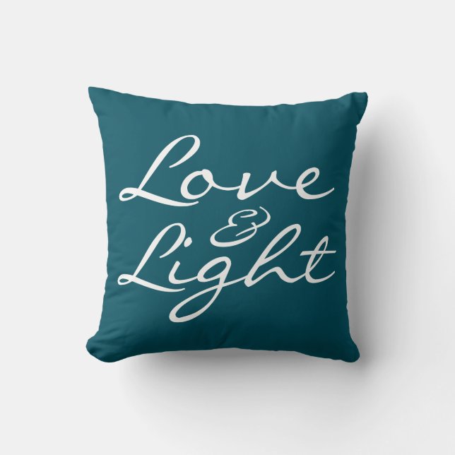 Love and Light Script Blue Green Christmas Cushion (Front)
