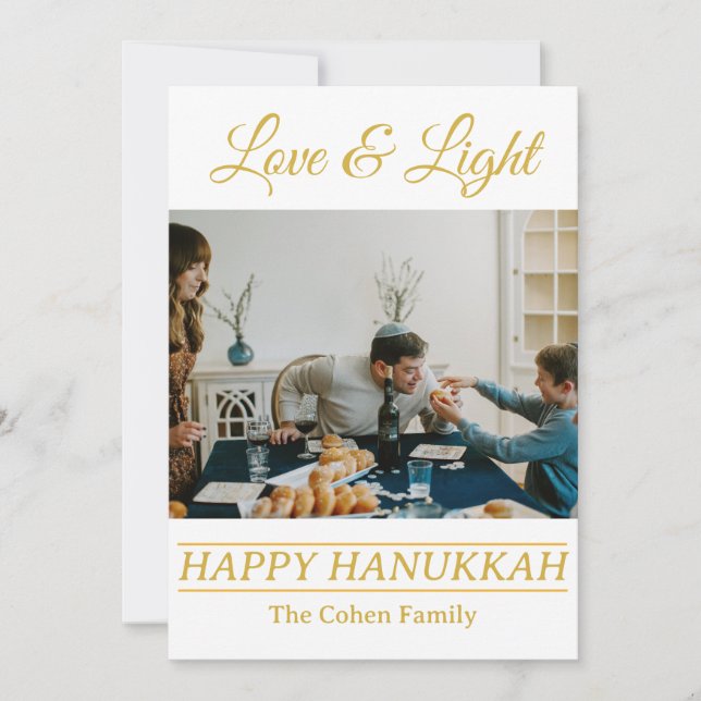 Love and Light | Simple Hanukkah family photo  Holiday Card (Front)