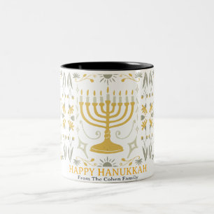 Love and Light   Simple Happy Hanukkah family  Two-Tone Coffee Mug