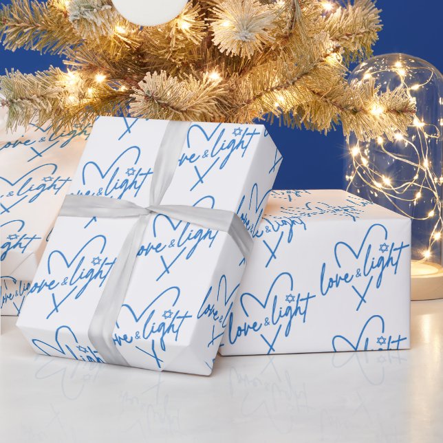 Love and Light Typography Happy Hanukkah Wrapping Paper (Holidays)