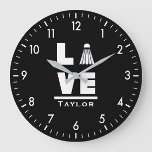 Love And Live Badminton Sports Fan Custom Name Large Clock