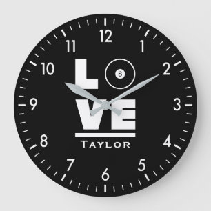 Love And Live Billiards And Pool Sports Fan Large Clock