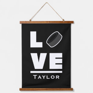 Love And Live Ice Hockey Sports Fan Custom Name Hanging Tapestry