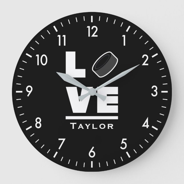 Love And Live Ice Hockey Sports Fan Custom Name Large Clock (Front)