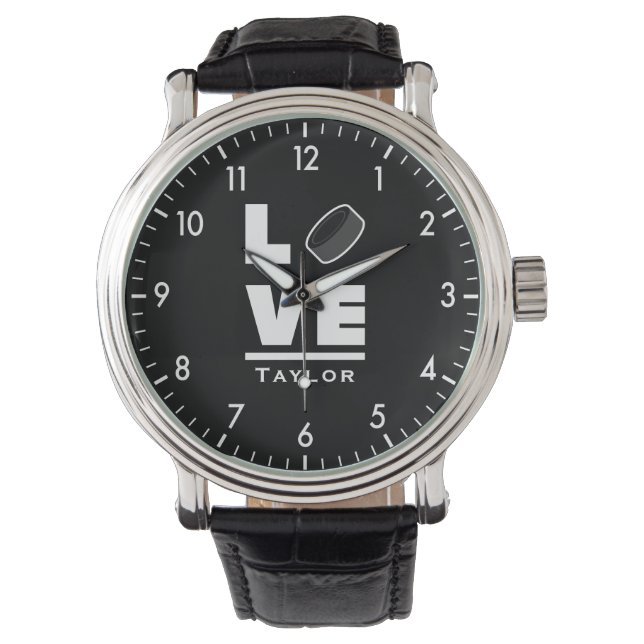 Love And Live Ice Hockey Sports Fan Custom Name Watch (Front)