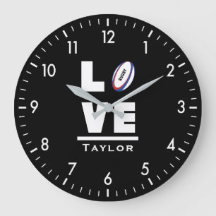 Love And Live Rugby Sports Fan Large Clock