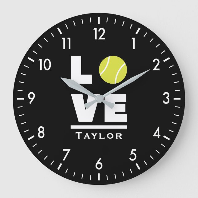 Love And Live Tennis Sports Fan Custom Name Large Clock (Front)