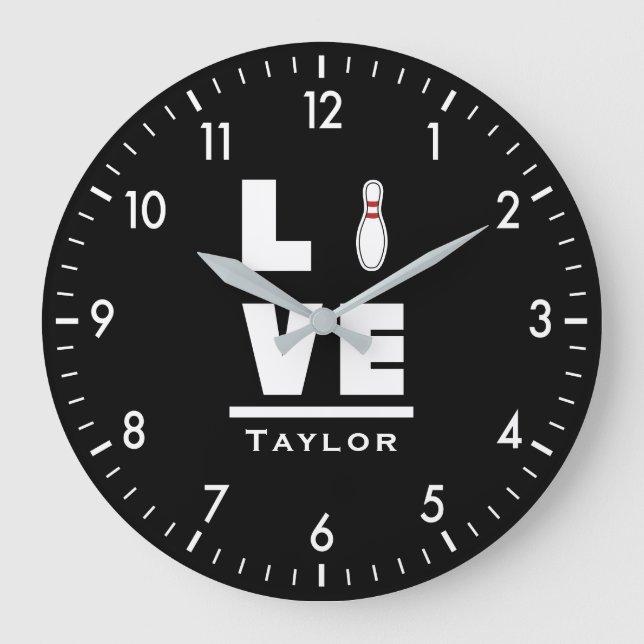 Love And Live Tenpin Bowling Bowler Sport Fan Name Large Clock (Front)
