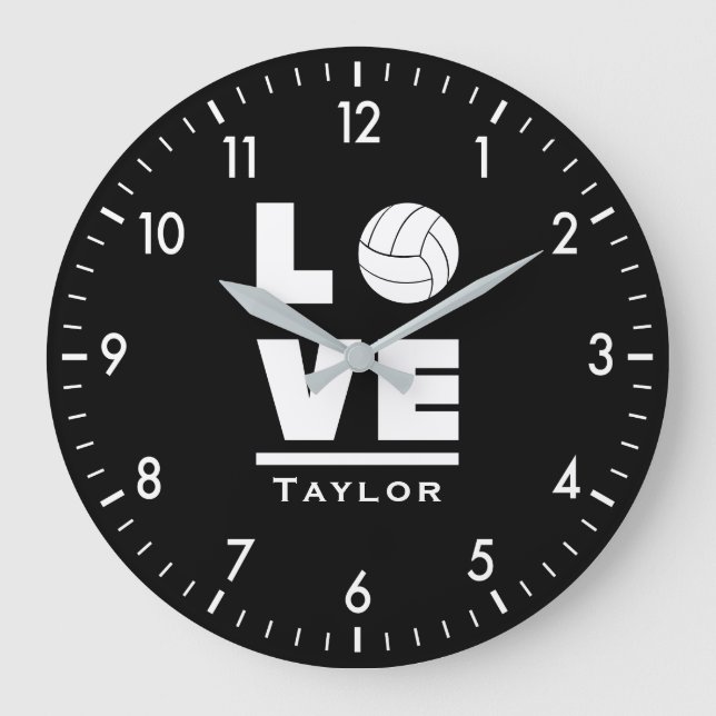Love And Live Volleyball Sports Fan Custom Name Large Clock (Front)