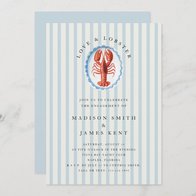 Love and Lobster Nautical Beach Engagement Party Invitation (Front/Back)