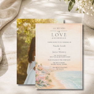 Love and Miami Beach Photo Beach Wedding  Invitation