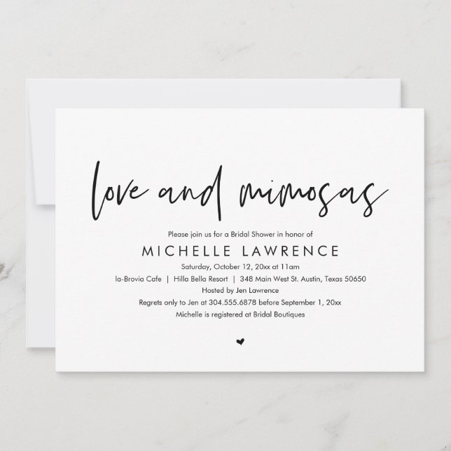 Love and Mimosas, Modern Casual Bridal Shower Invitation (Front)