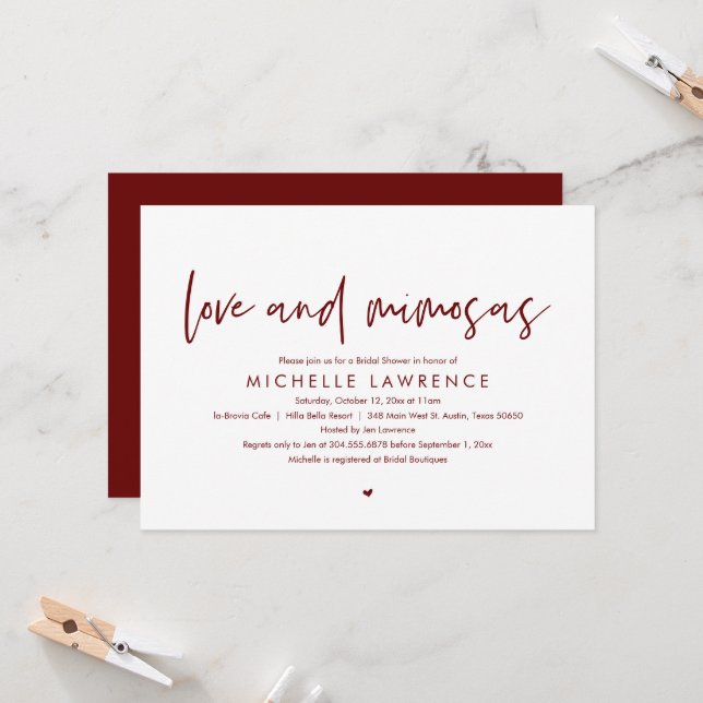 Love and Mimosas, Modern Casual Bridal Shower Invitation (Front/Back In Situ)