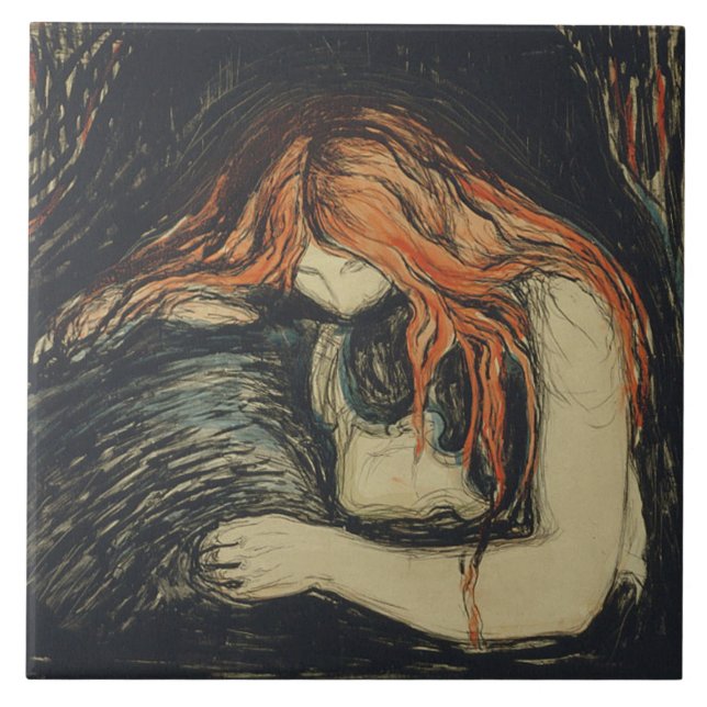 Love and Pain (The Vampire) (by Edvard Munch) Tile (Front)
