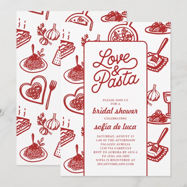 Love and Pasta Italian Bridal Shower Invitation (Front/Back)