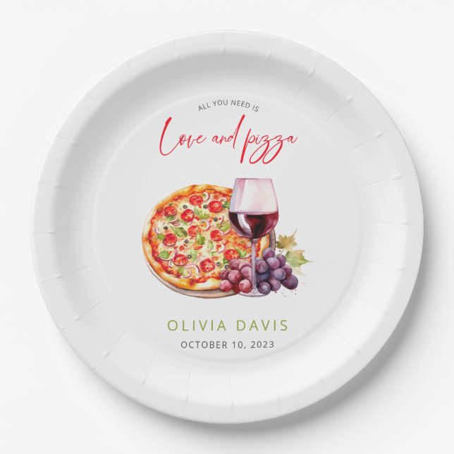 Love and Pizza Bridal Shower Paper Plate (Front)