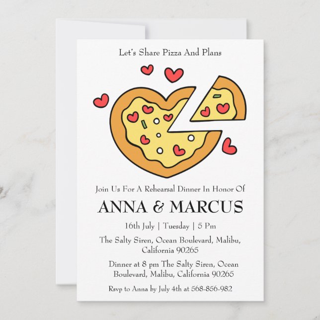 love and pizza fun rehearsal dinner invitations (Front)