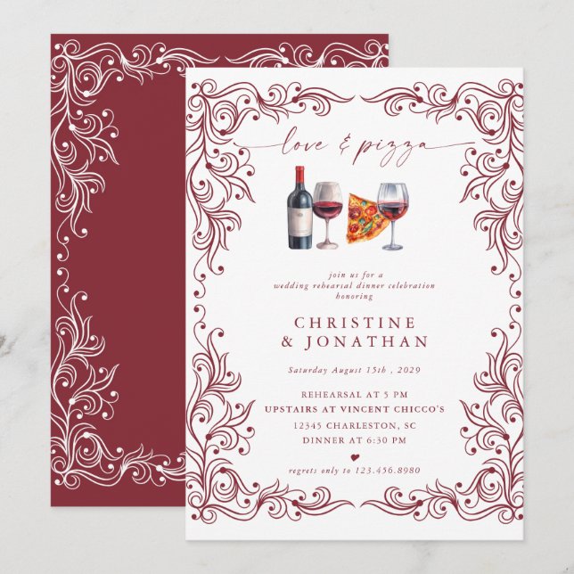 Love and Pizza | Rehearsal Dinner  Invitations (Front/Back)