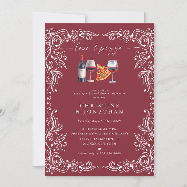 Love and Pizza | Rehearsal Dinner  Invitations (Front)