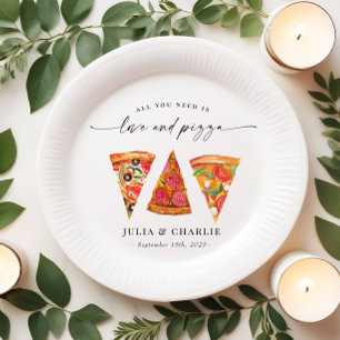 Love and Pizza Rehearsal Dinner Paper Plate