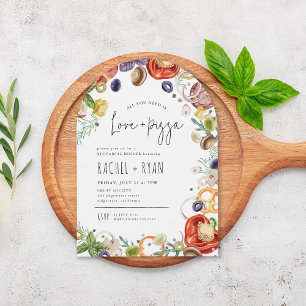 Love and Pizza Trendy Arched Rehearsal Dinner Invitation