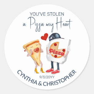 Love and Pizza Wedding Pun Classic Round Sticker