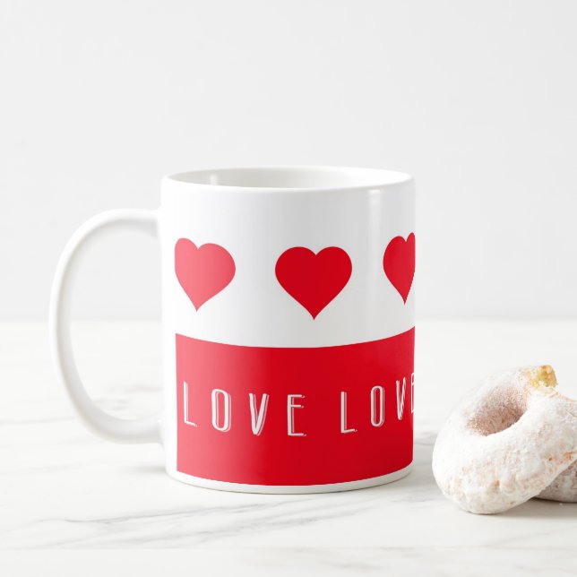 Love and Red Hearts Valentines Day Coffee Mug (With Donut)