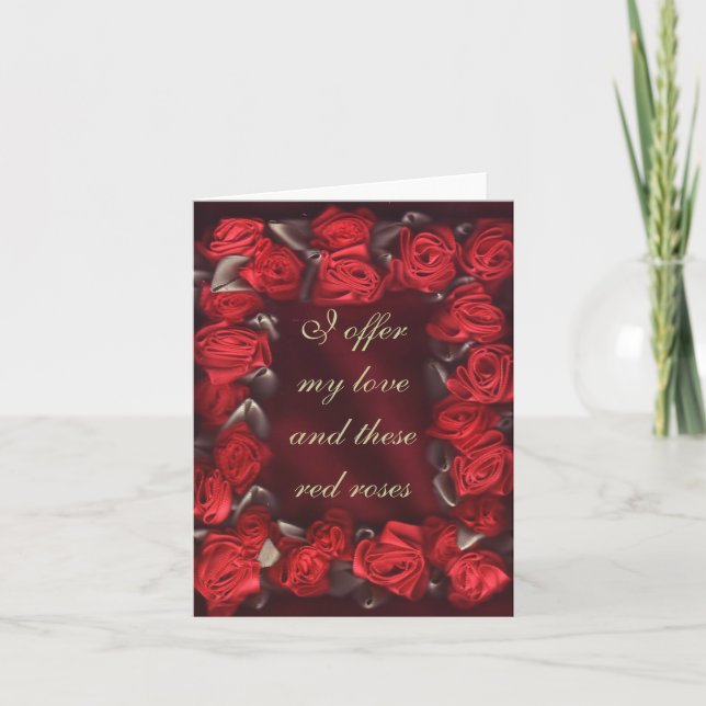 Love and red ribbon roses note card (Front)