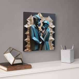 LOVE AND RESISTANCE Origami 3 Square Wall Clock