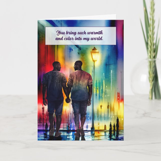 Love and Romance African American Gay Men Rainbow Card (Front)
